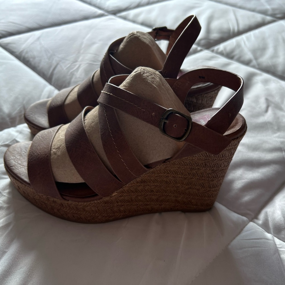 Pop Brown Faux Leather Wedge Sandals